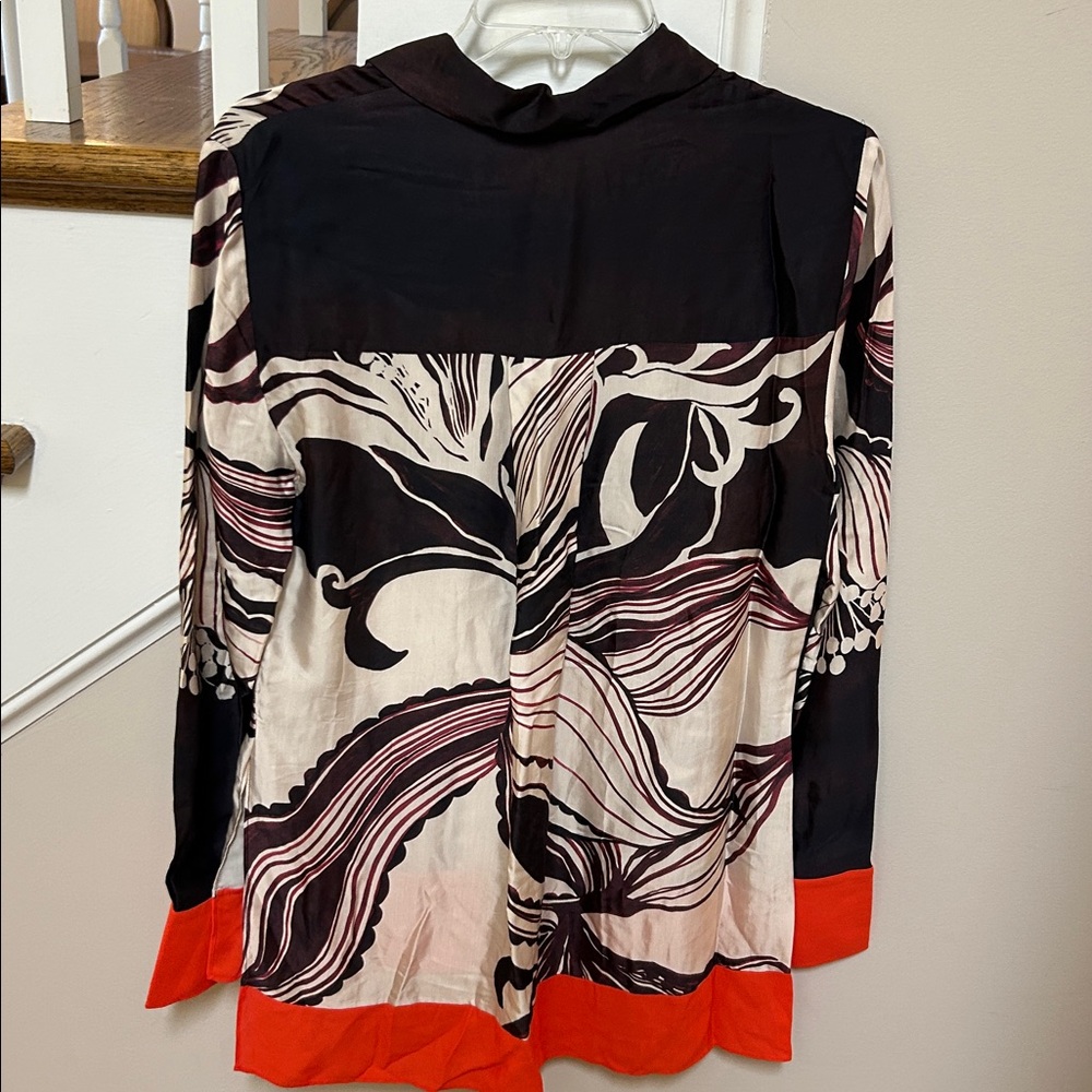 Reiss Women’s Size 6 Karl Orchid Printed button down shirt brown red - Picture 13 of 16